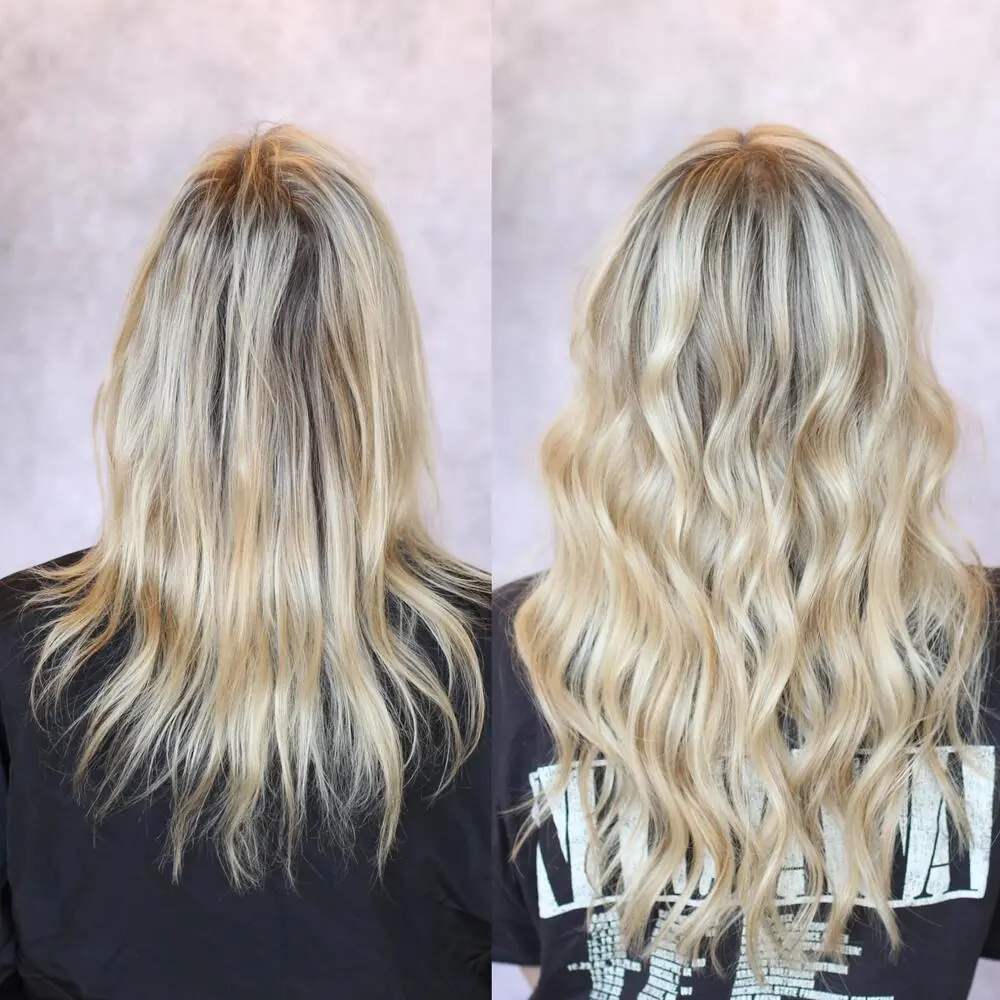 Before and after a blonde transformation
