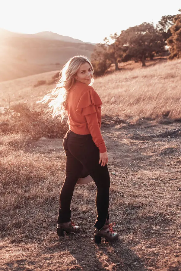 Golden blonde extensions outdoors